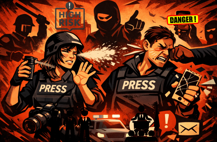 Novinarka i novinar na terenu suočeni sa nasiljem